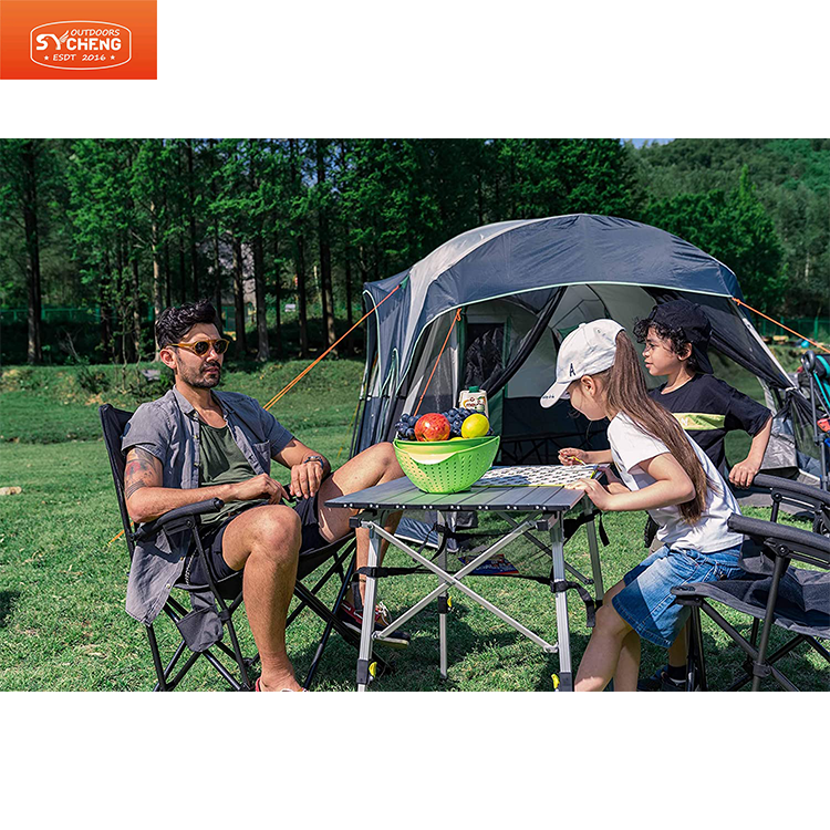 SYCHENG Camping Table, Outdoor Folding Table with Adjustable Legs, Lightweight Aluminum Roll Up Camp Table with Carrying Bag, Mesh Storage Organizer, for Cooking, Picnic, Beach, Backyards, BBQ, Party