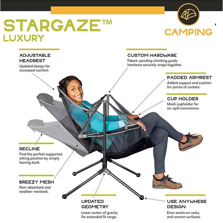 SYCHENG Reclining Camp Chair | Luxury Recliner for Maximum Camping Comfort and Stargazing (2023), Black Pearl