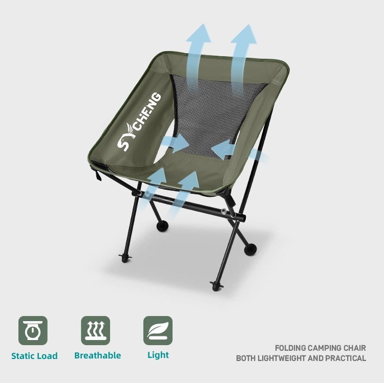 SYCHENG New Portable Camping Chair With Side Pockets Lightweight Outdoor Folding Moon Chairs For Beach Camping Hiking